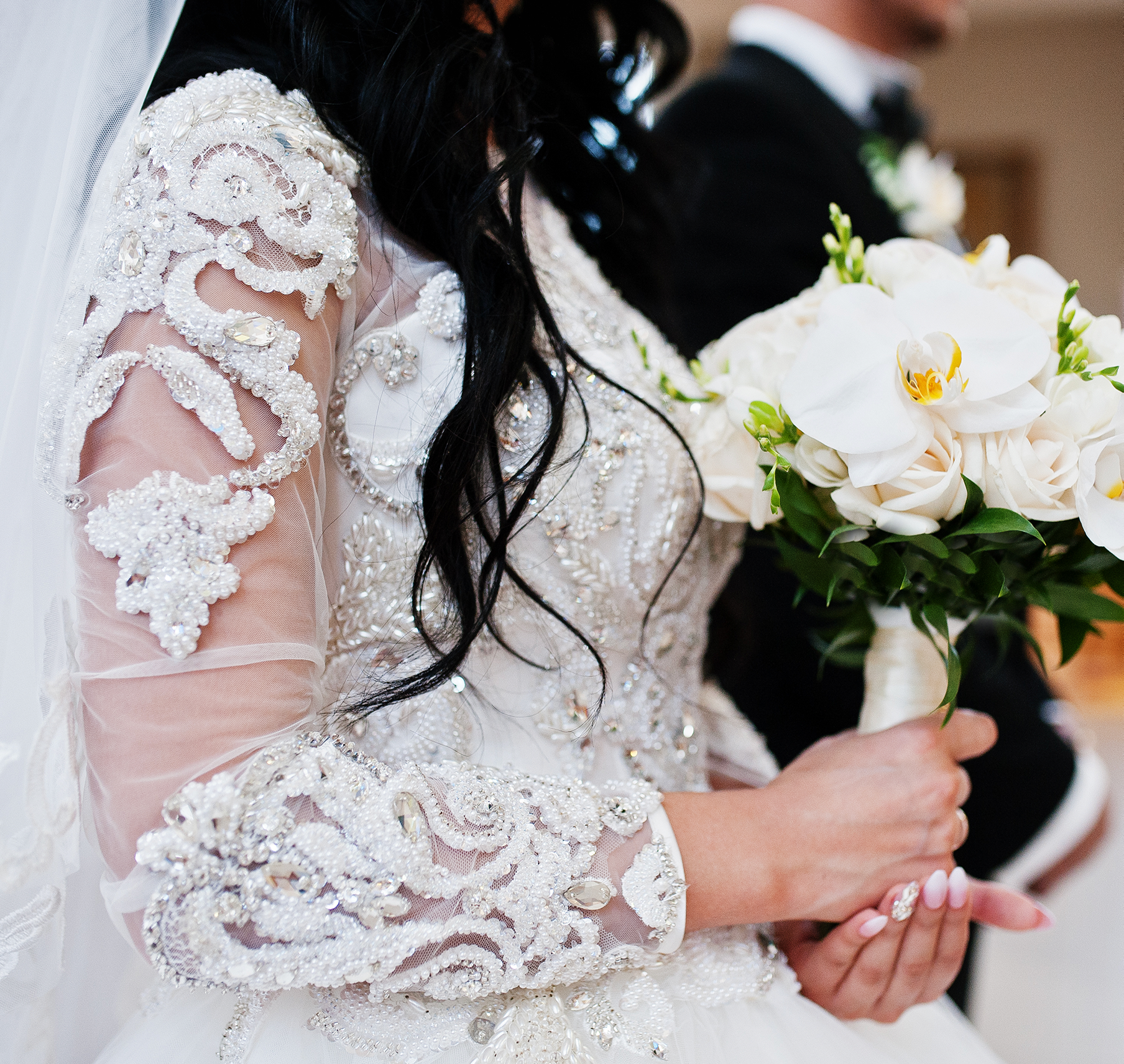 White florals with warm string lights